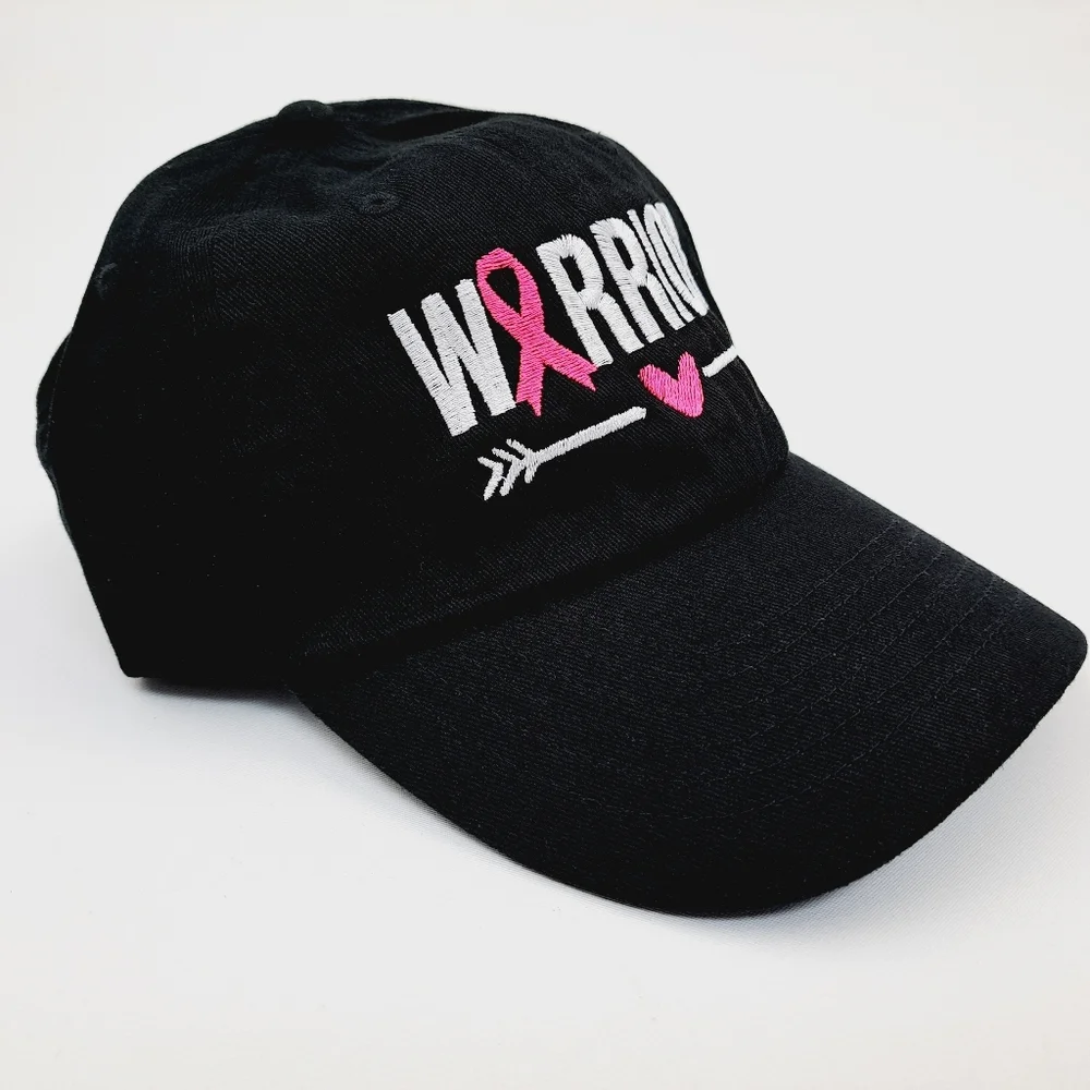 Breast Cancer Awareness Embroidered Hat Cap Relaxed Cotton Black